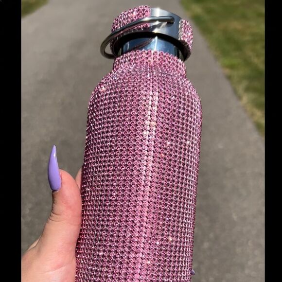 Pink Rhinestone Water Bottle with Pink Crystals & Detachable Strap Tumbler - Picture 5 of 5